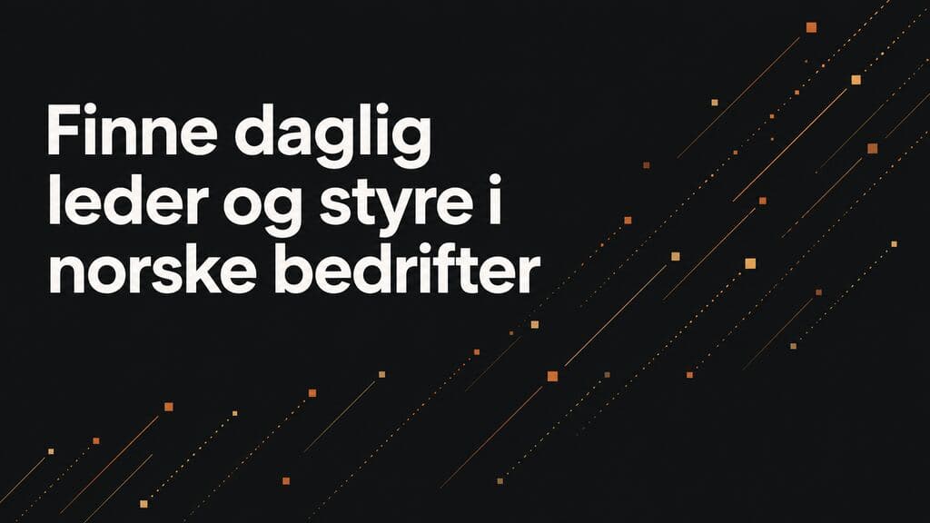 Tittelkort med teksten «Finne daglig leder og styre i norske bedrifter» på mørk bakgrunn med diagonale kobberfargede prikklinjer.